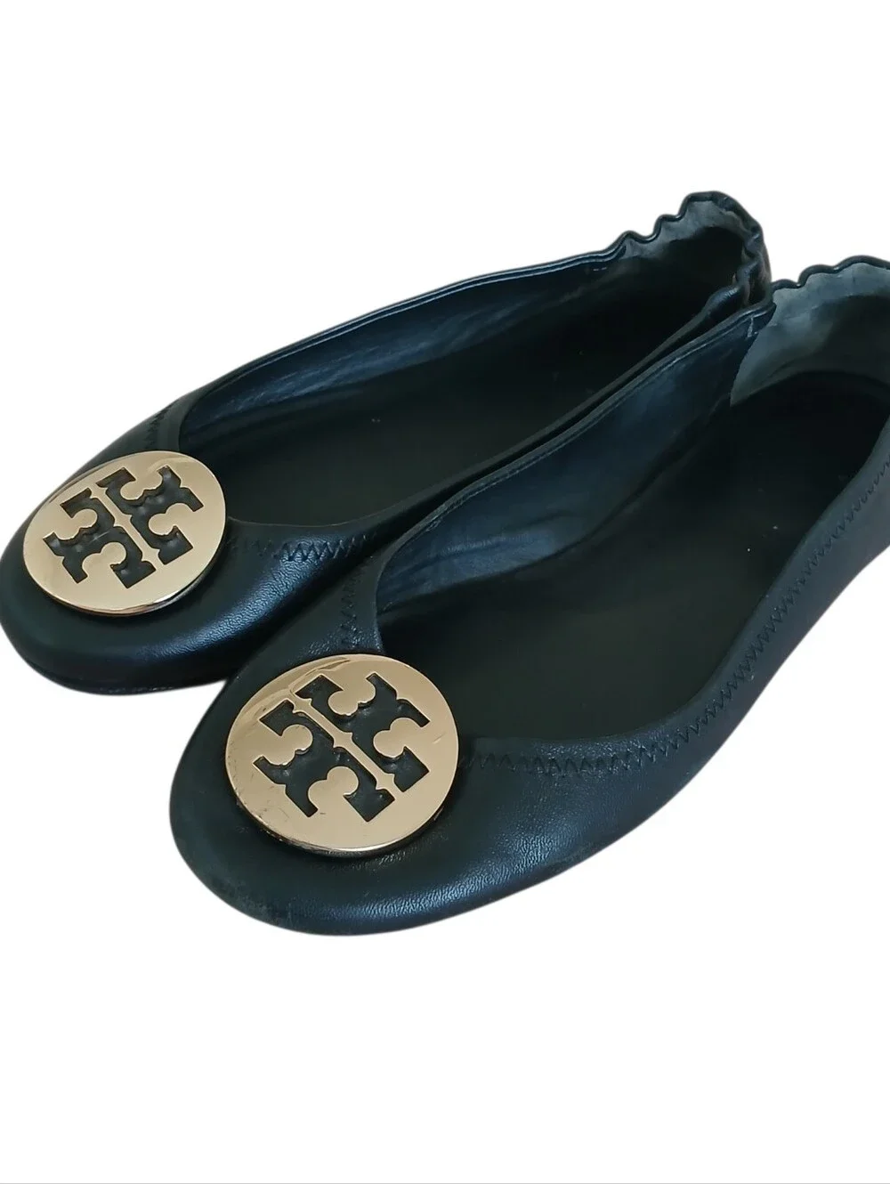 TORY BURCH Minnie Signature Logo Travel Ballet Flats Women's 7.5 Stretch Black